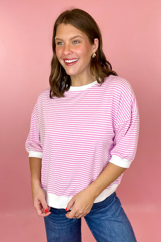 Striped Contrast Trim Top Pink