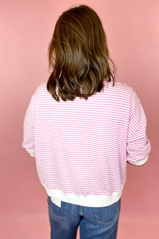 Striped Contrast Trim Top Pink