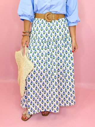 Summer Blooms Floral Midi Skirt White