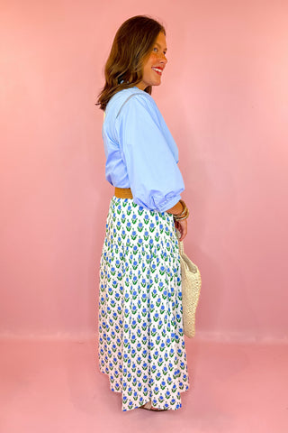 Summer Blooms Floral Midi Skirt White