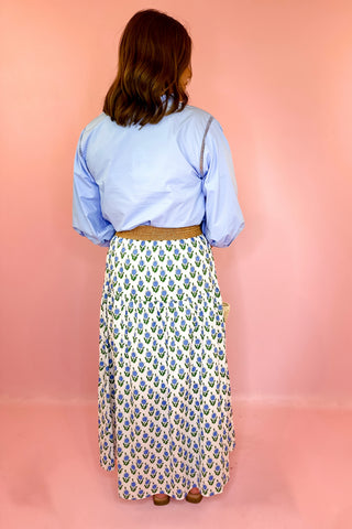 Summer Blooms Floral Midi Skirt White