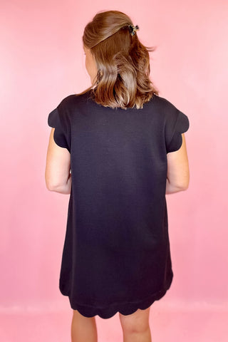 Scalloped Scuba Knit Mini Dress Black