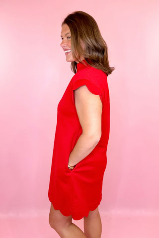 Scalloped Scuba Knit Mini Dress Red