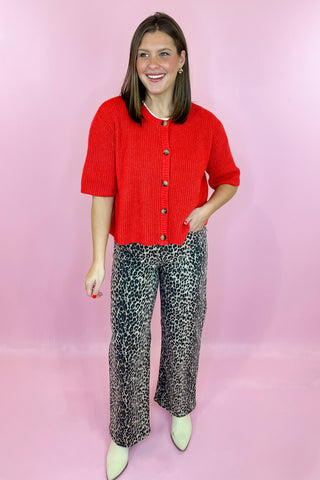 Super Soft Loose Fit Short Sleeve Cardigan Red