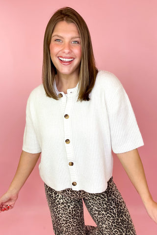 Super Soft Loose Fit Short Sleeve Cardigan White