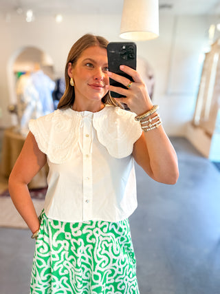 Ruffle Collar Top White