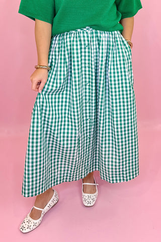 Green Gingham Midi Skirt