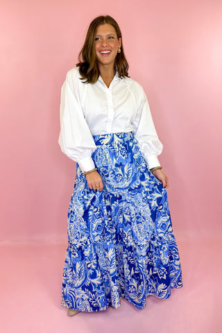 flying tomato blue floral maxi skirt