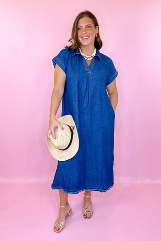 casual denim midi dress Denim Belted Midi Dress S main image 1