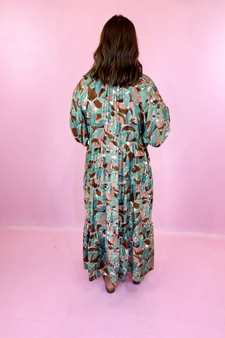 Abstract Midi Dress Green Brown