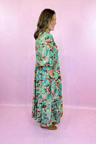 Abstract Midi Dress Green Brown