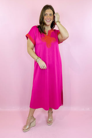 Scuba Knit Midi Dress Hot Pink