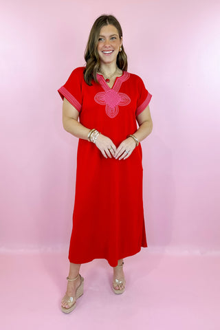 Sweet Selection Scuba Knit Midi Dress - Tomato Red Small Sweet Selection Scuba Knit Midi Dress - Tomato Red Small