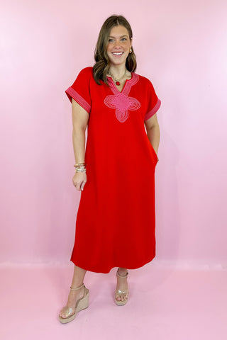 Sweet Selection Scuba Knit Midi Dress - Tomato Red Small Sweet Selection Scuba Knit Midi Dress - Tomato Red Small