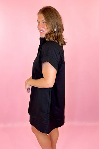 Button front Mini Dress Black