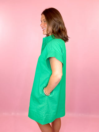 button front Mini Dress Green