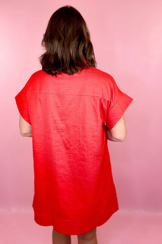 button front  Mini Dress Red