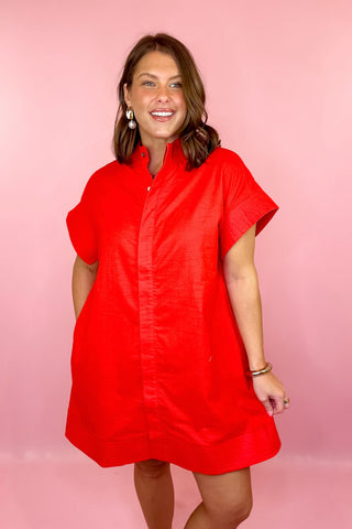 button front Mini Dress Red