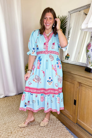 Spring Floral Midi Dress Mint