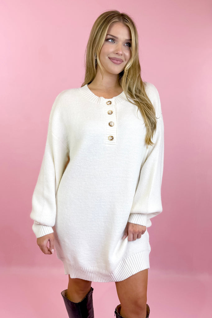 cream oversized sweater dress henley