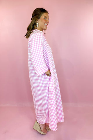Oversized Gingham Midi Dress Pink