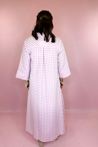 Oversized Gingham Midi Dress Pink