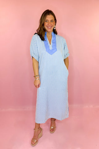  Striped Midi Dress Blue
