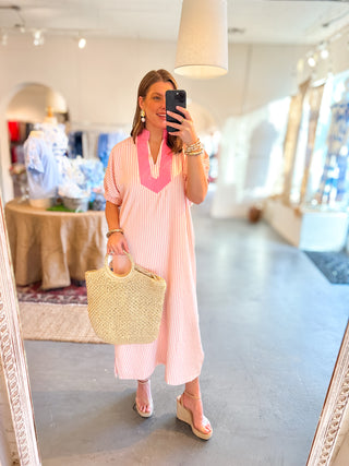 Striped Midi Dress Pink