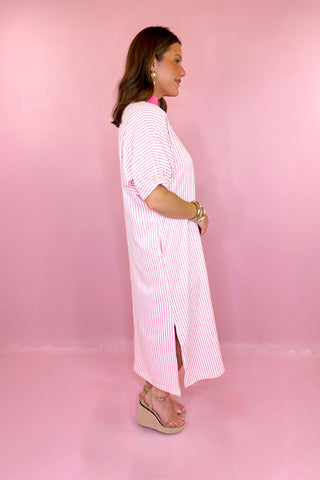 Striped Midi Dress Pink