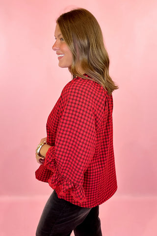 Taken Into Account Plaid Top Red