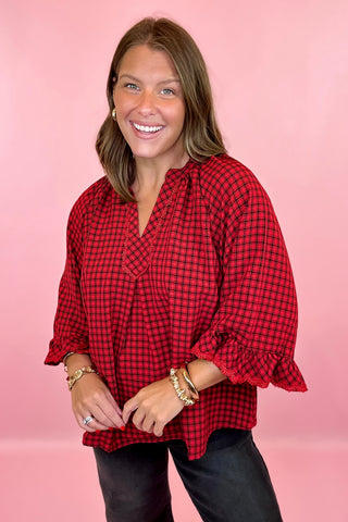 Taken Into Account Plaid Top Red