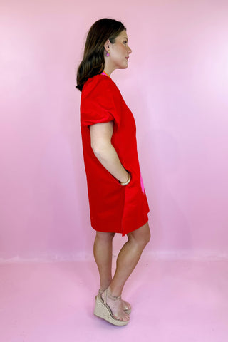 Taking A Chance Embroidered Dress Red