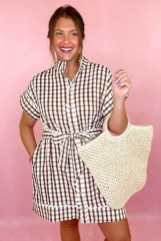  Gingham Mini Dress Brown