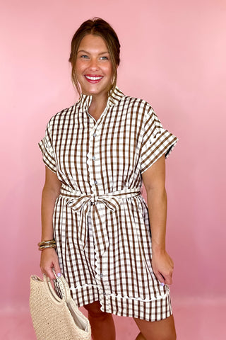  Gingham Mini Dress Brown
