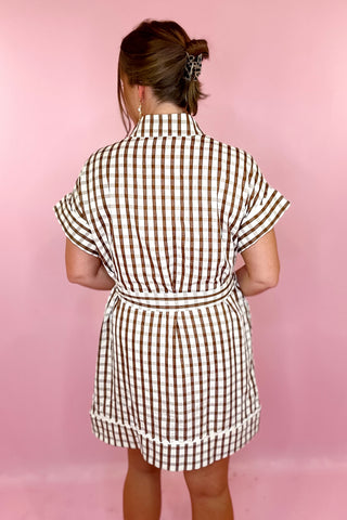  Gingham Mini Dress Brown