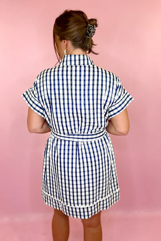  Gingham Mini Dress Navy