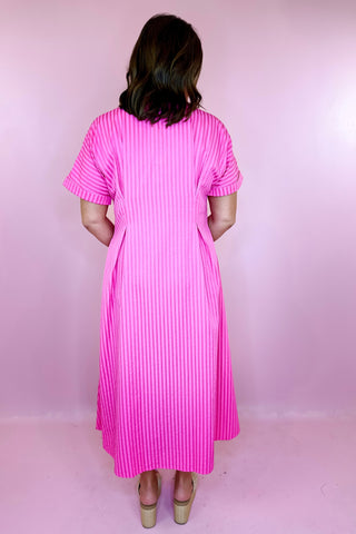  Striped Midi Dress  Pink