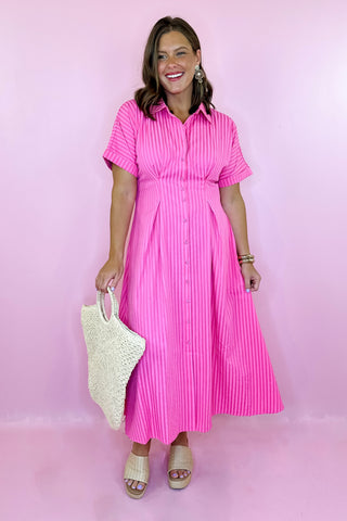  Striped Midi Dress  Pink
