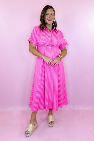  Striped Midi Dress  Pink
