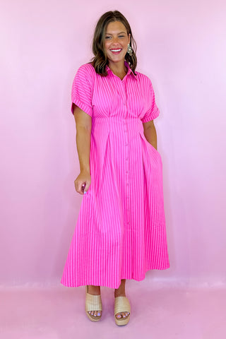  Striped Midi Dress  Pink