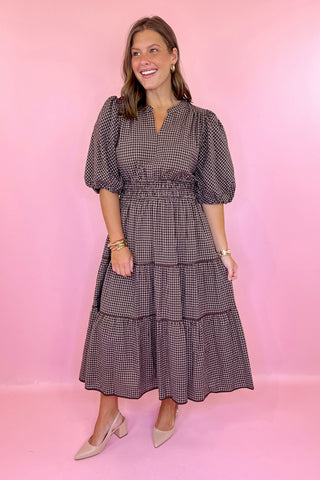The Next Chapter Gingham Midi Dress Brown