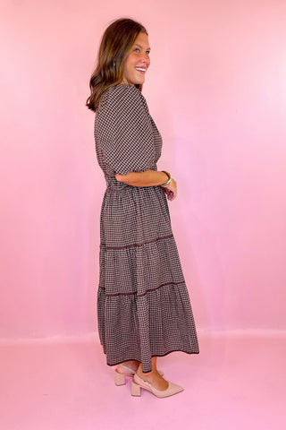 The Next Chapter Gingham Midi Dress Brown