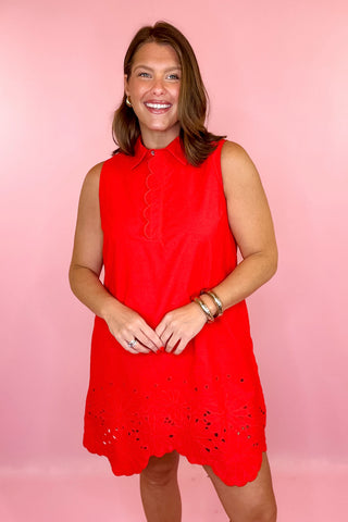 Sleeveless Scallop Mini Dress Red