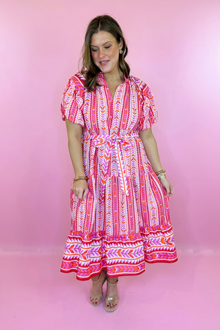 Abstract Midi Dress Pink