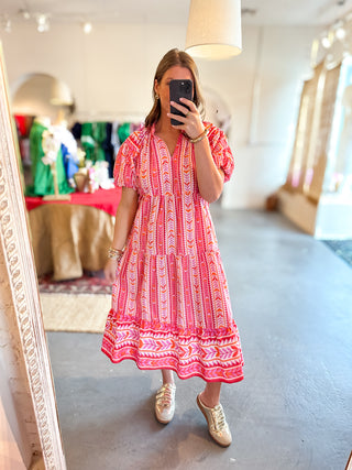 Abstract Midi Dress Pink