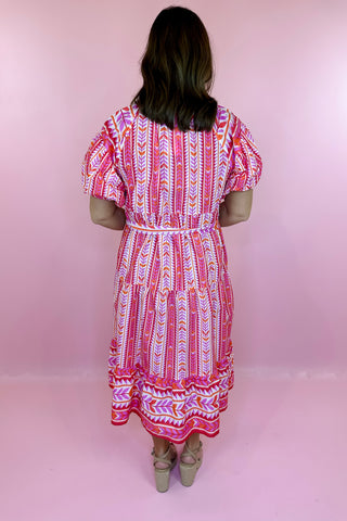 Abstract Midi Dress Pink