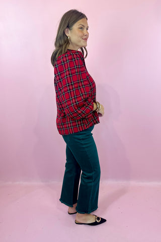 Acid Wash Cropped Bootcut Jean Hunter Green