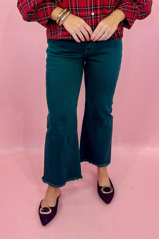 Acid Wash Cropped Bootcut Jean Hunter Green