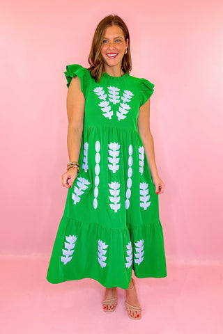 Timelessly True Floral Midi Dress Green/Blue