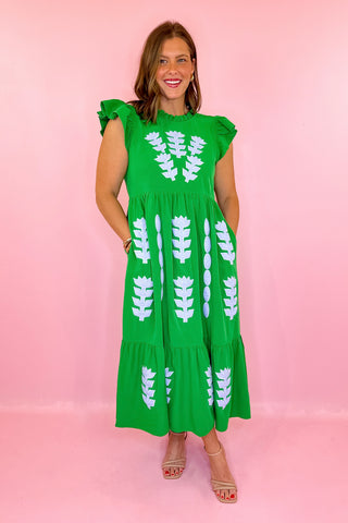 Timelessly True Floral Midi Dress Green/Blue